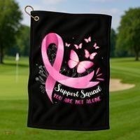 Support Squad Breast Cancer Awareness Pink Ribbon Butterfly Golf Towel thumb 1