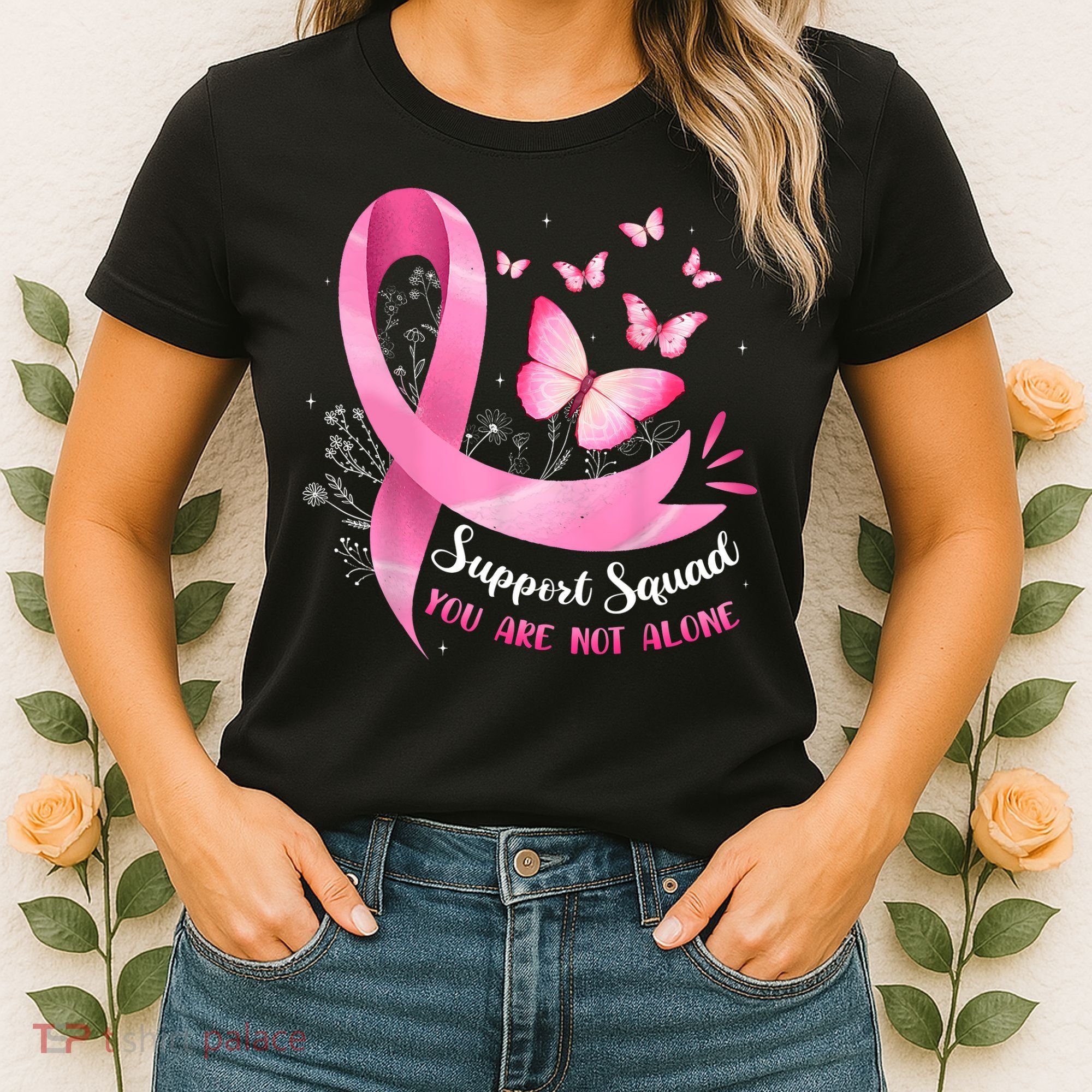 Support Squad Breast Cancer Awareness Pink Ribbon Butterfly Women's T-Shirt