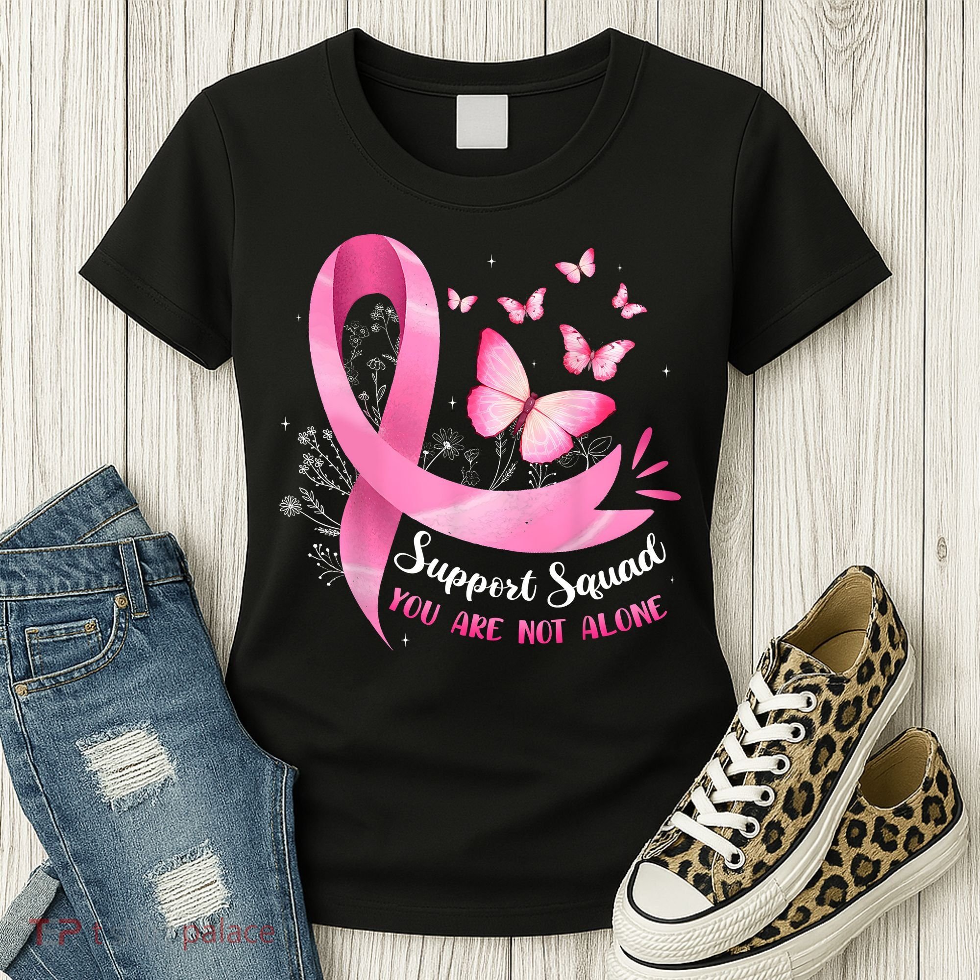 Support Squad Breast Cancer Awareness Pink Ribbon Butterfly Women's T-Shirt