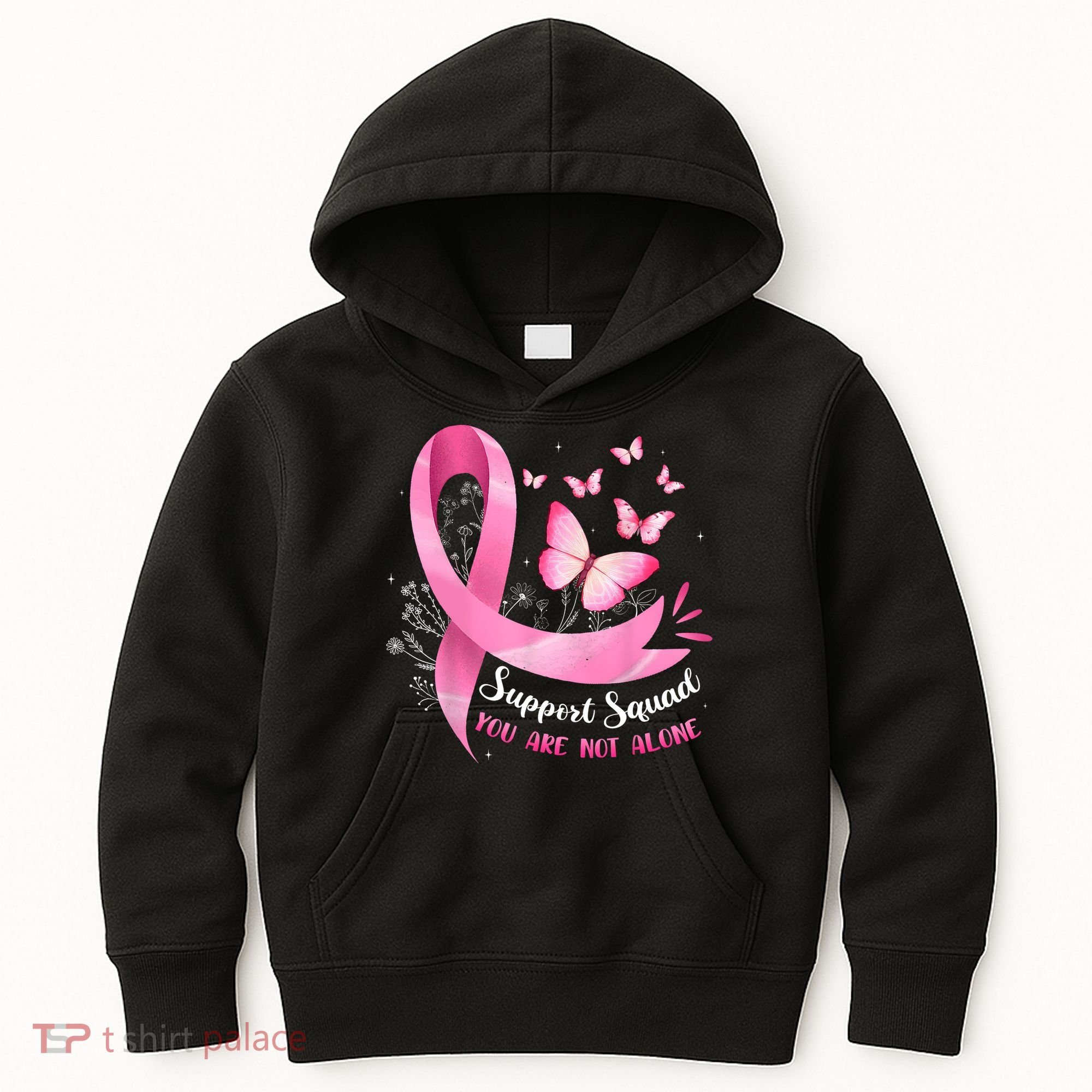 Support Squad Breast Cancer Awareness Pink Ribbon Butterfly Kids Hoodie