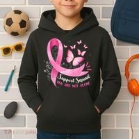 Support Squad Breast Cancer Awareness Pink Ribbon Butterfly Kids Hoodie thumb 2