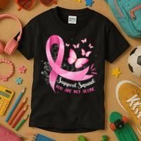 Support Squad Breast Cancer Awareness Pink Ribbon Butterfly Kids T-Shirt thumb 3