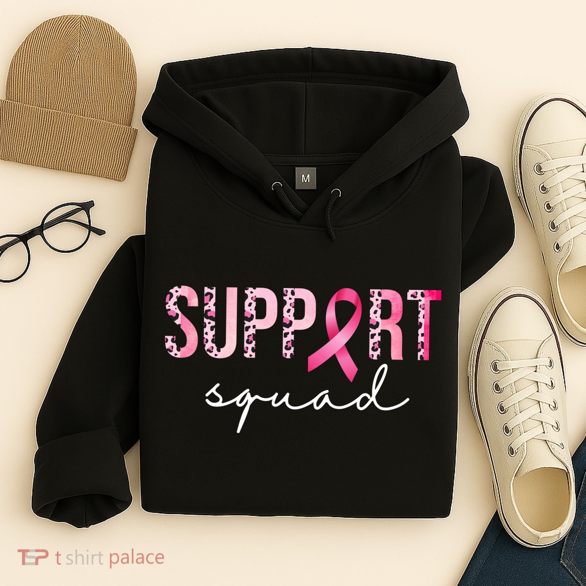 Support Squad Breast Cancer Leopard Ribbon Hoodie