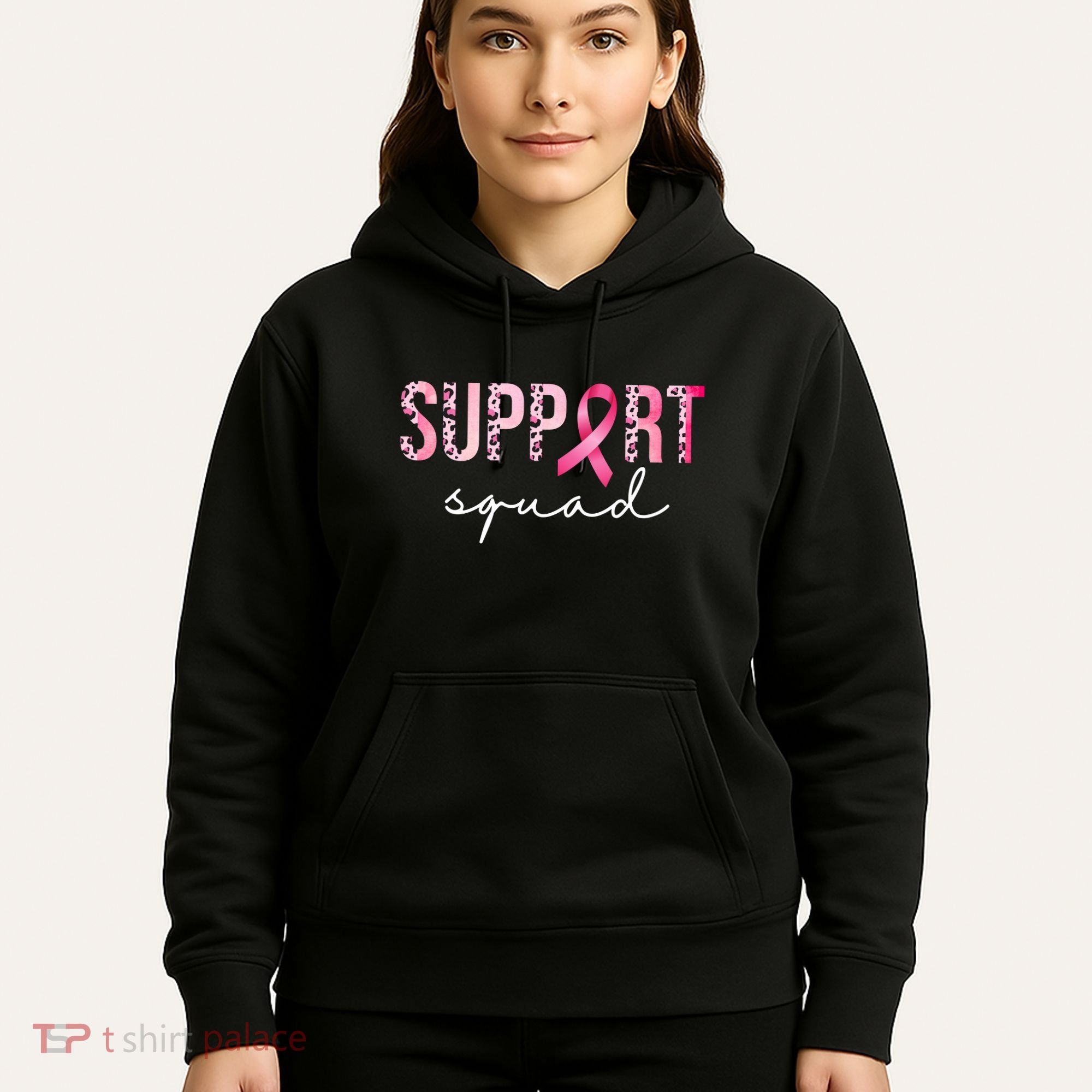 Support Squad Breast Cancer Leopard Ribbon Hoodie