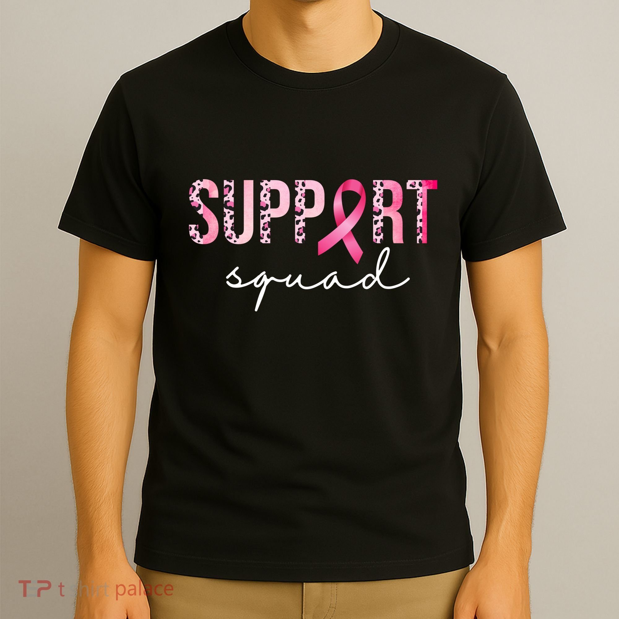 Support Squad Breast Cancer Leopard Ribbon T-Shirt