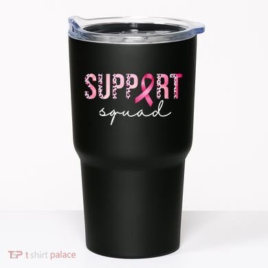 Support Squad Breast Cancer Leopard Ribbon Tumbler