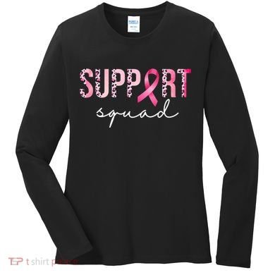 Support Squad Breast Cancer Leopard Ribbon Women's Long Sleeve Shirt