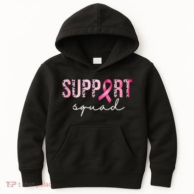 Support Squad Breast Cancer Leopard Ribbon Kids Hoodie