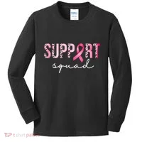 Support Squad Breast Cancer Leopard Ribbon Kids Long Sleeve Shirt thumb 0