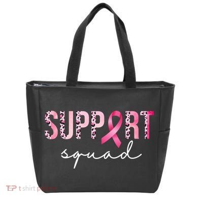 Support Squad Breast Cancer Leopard Ribbon Tote Bag