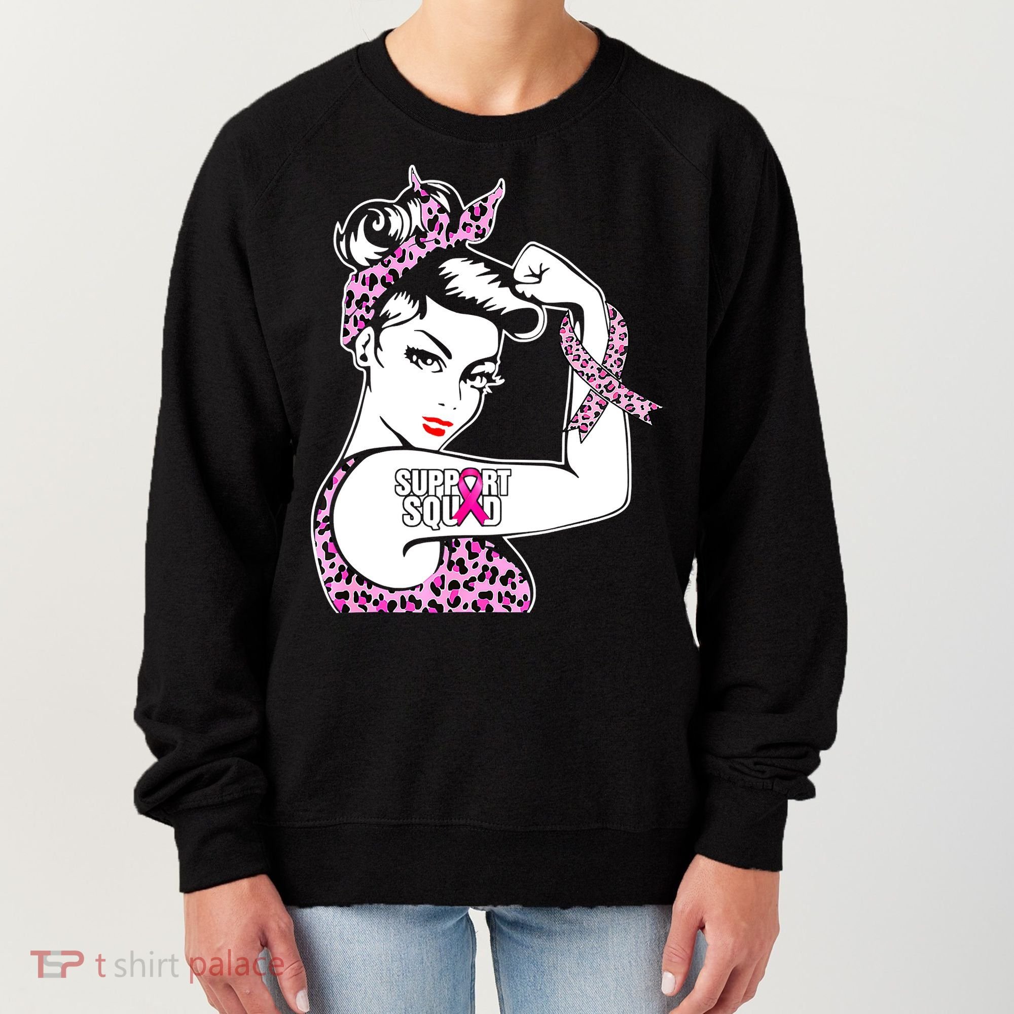 Support Squad Breast Cancer Warrior Pink Ribbon Leopard Women's Sweatshirt