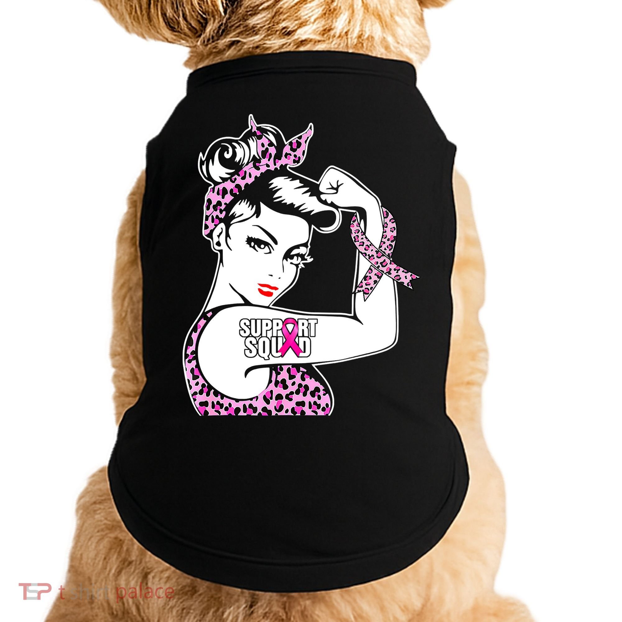 Support Squad Breast Cancer Warrior Pink Ribbon Leopard Doggie Tank