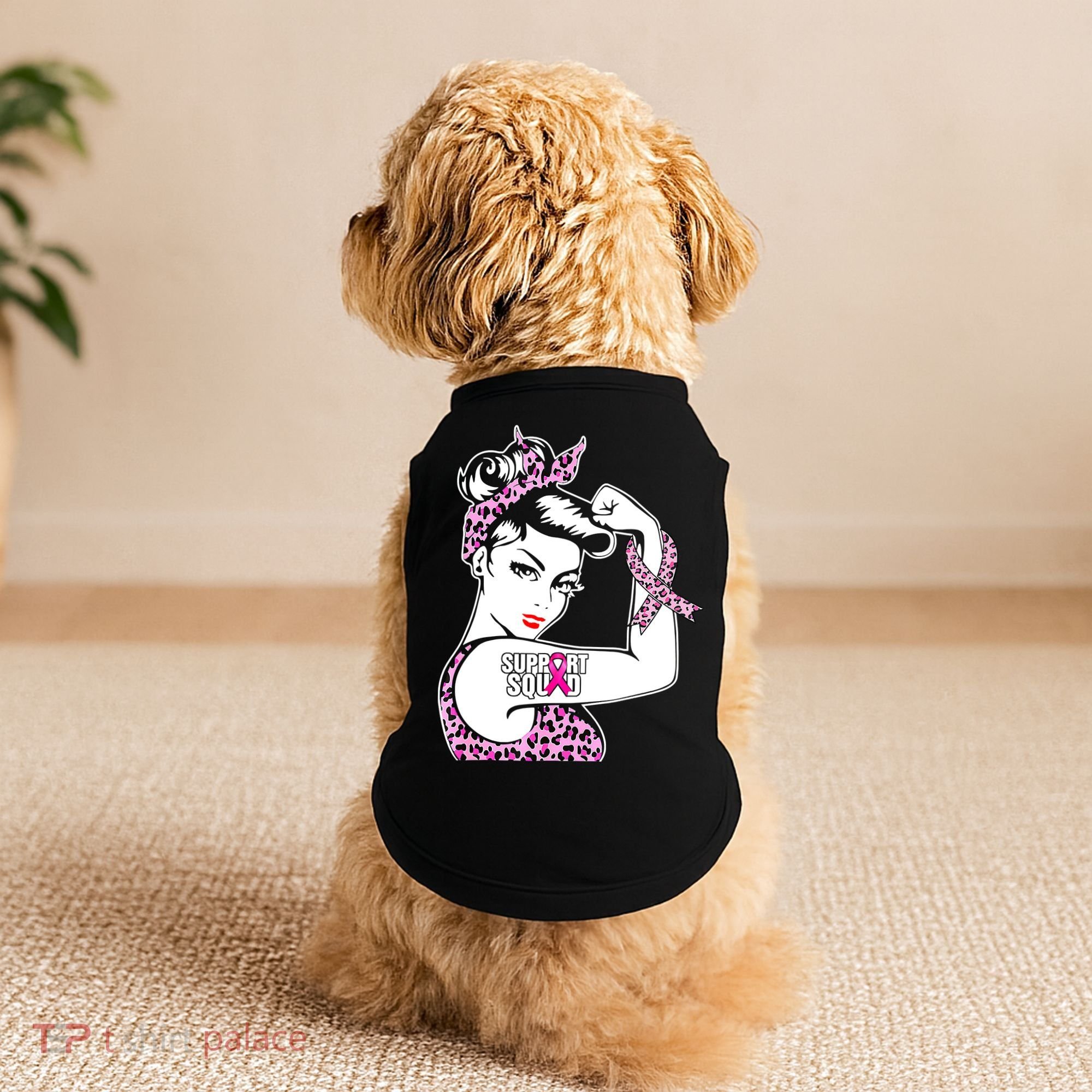 Support Squad Breast Cancer Warrior Pink Ribbon Leopard Doggie Tank