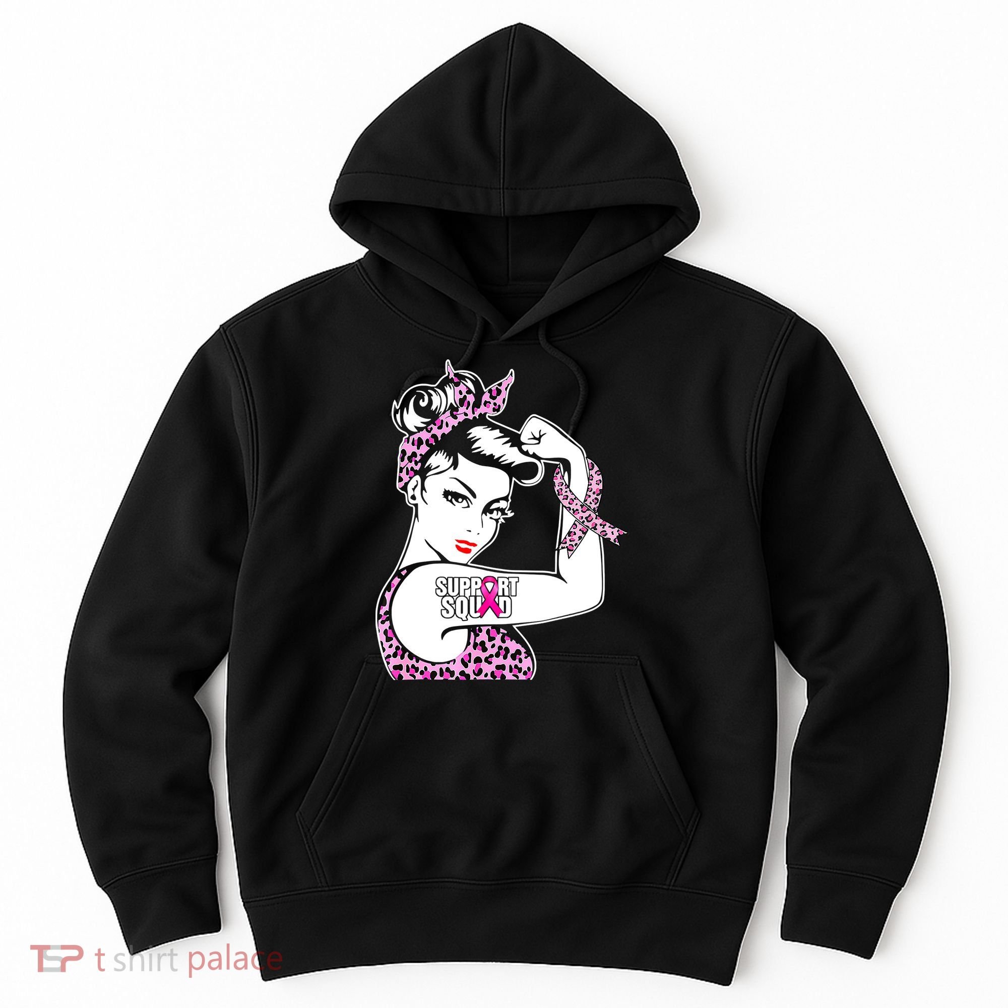 Support Squad Breast Cancer Warrior Pink Ribbon Leopard Hoodie