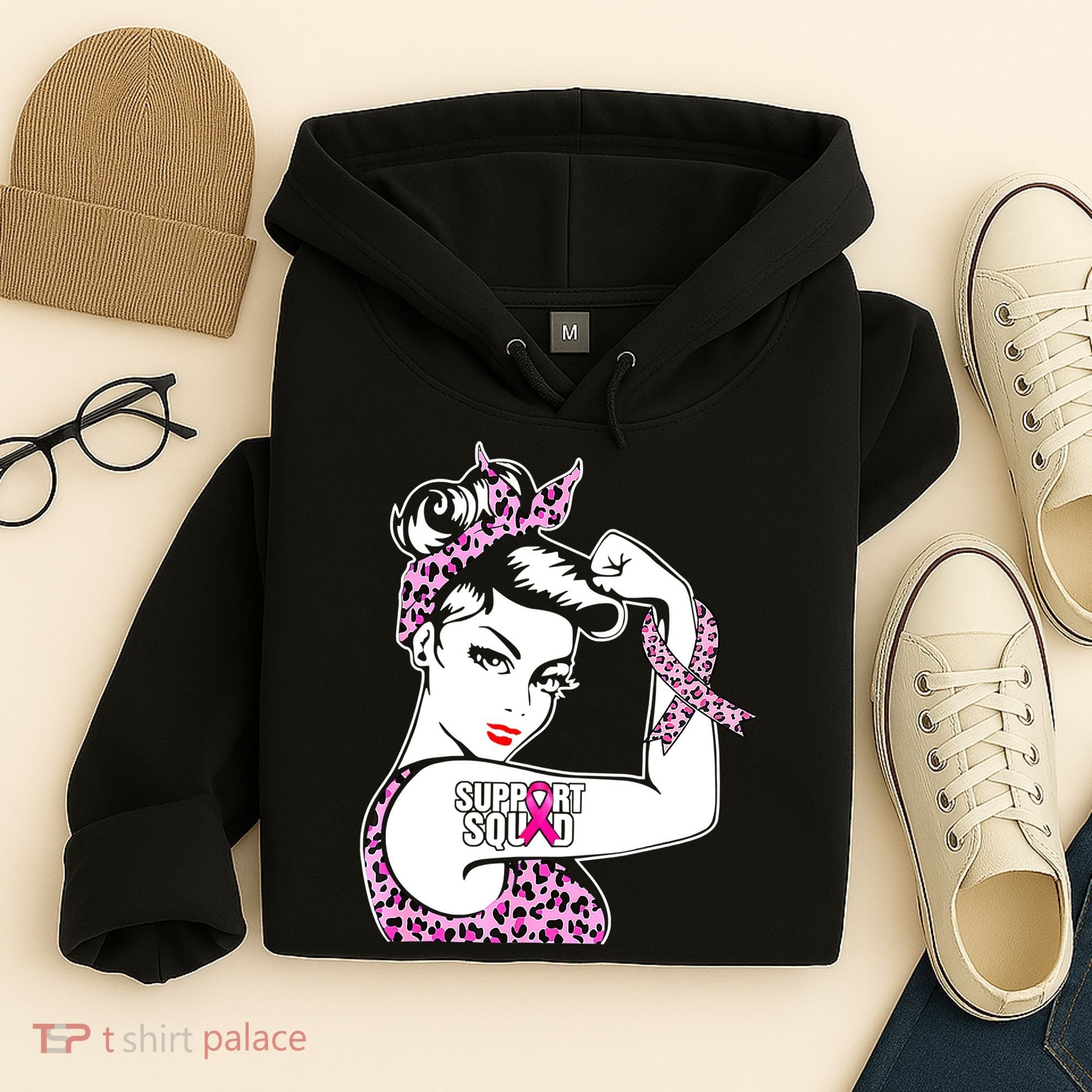 Support Squad Breast Cancer Warrior Pink Ribbon Leopard Hoodie