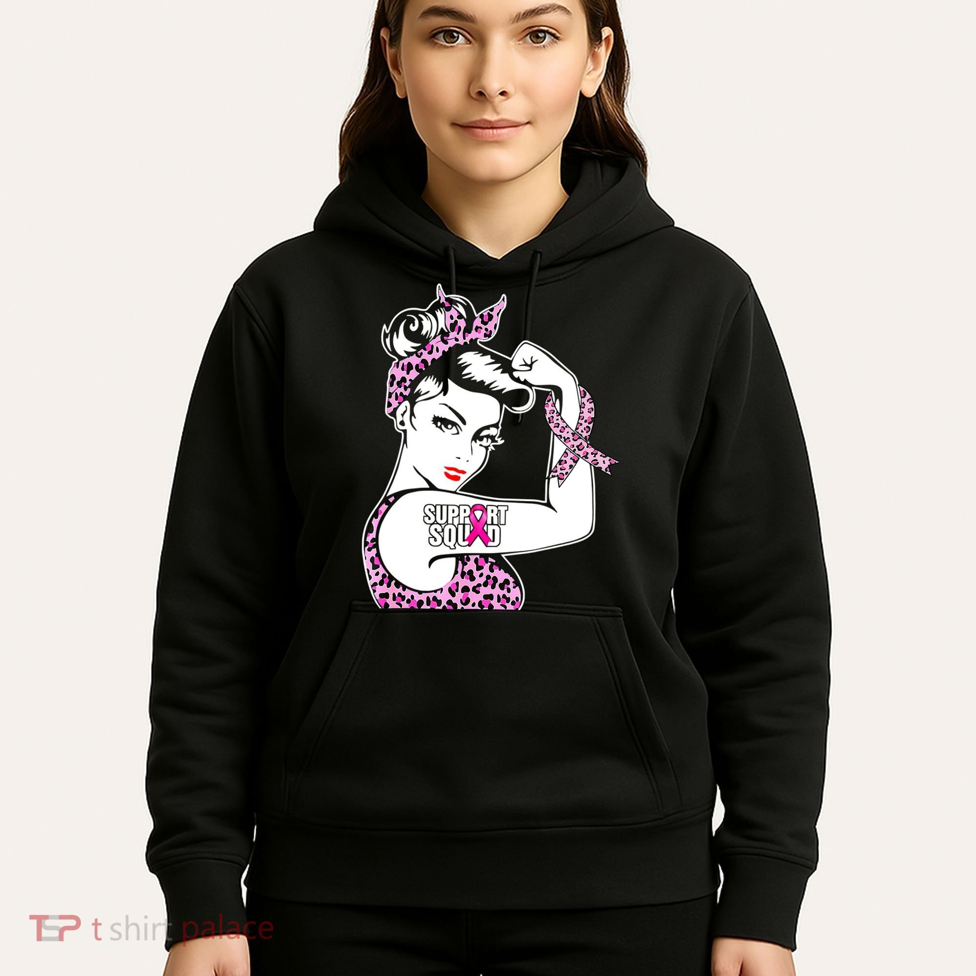 Support Squad Breast Cancer Warrior Pink Ribbon Leopard Hoodie