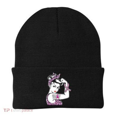 Support Squad Breast Cancer Warrior Pink Ribbon Leopard Beanie