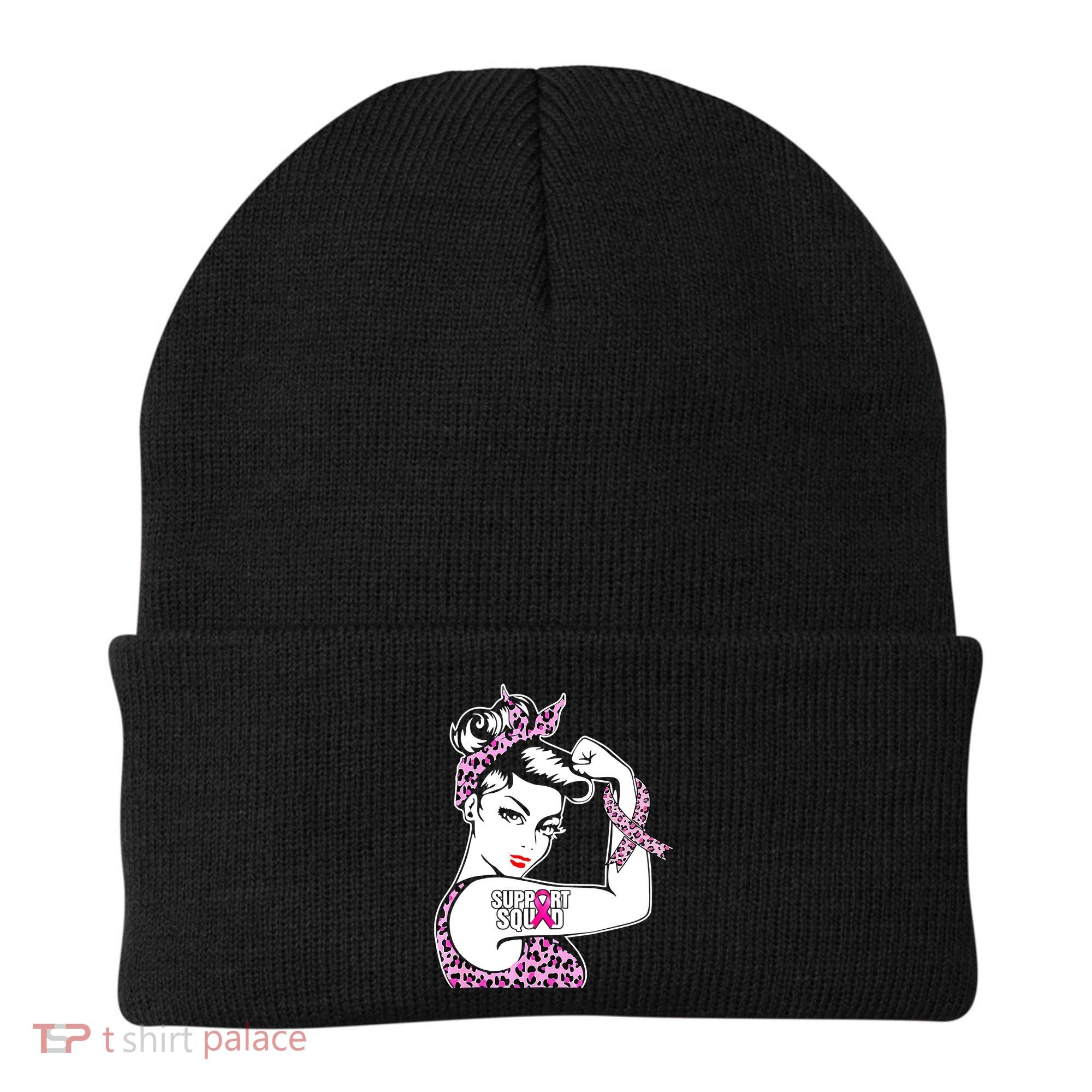 Support Squad Breast Cancer Warrior Pink Ribbon Leopard Beanie