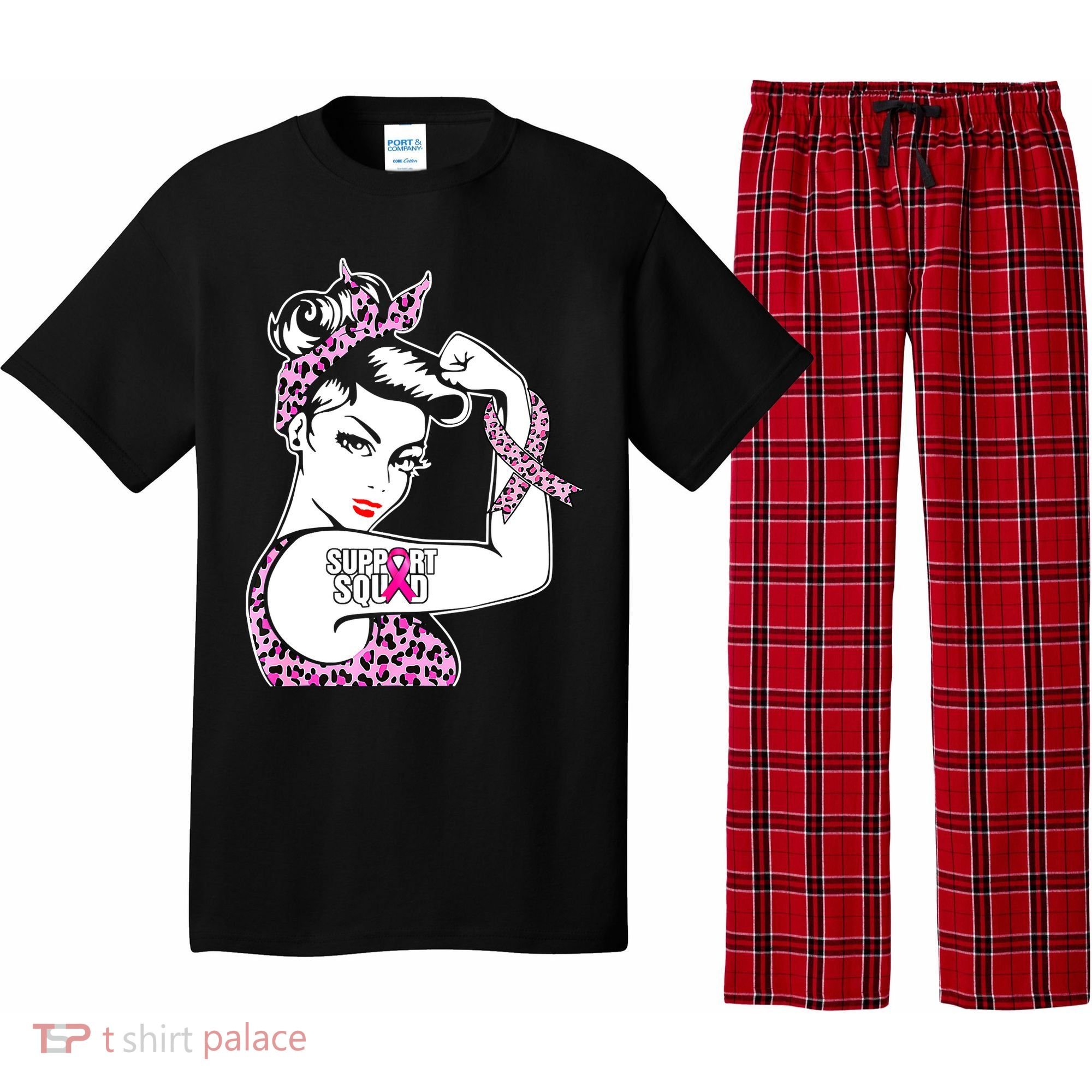 Support Squad Breast Cancer Warrior Pink Ribbon Leopard Pajama Set