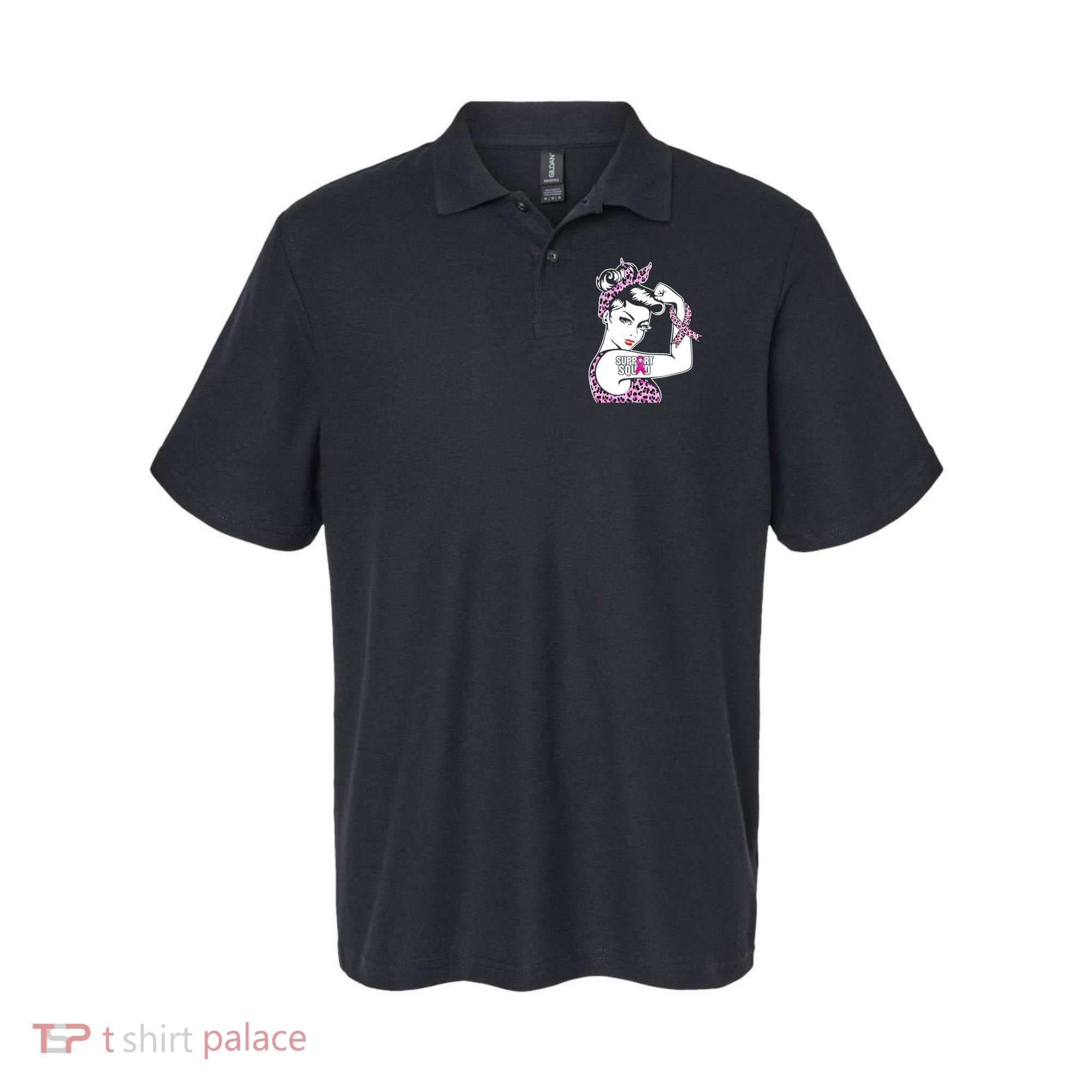 Support Squad Breast Cancer Warrior Pink Ribbon Leopard Polo