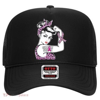 Support Squad Breast Cancer Warrior Pink Ribbon Leopard Hat