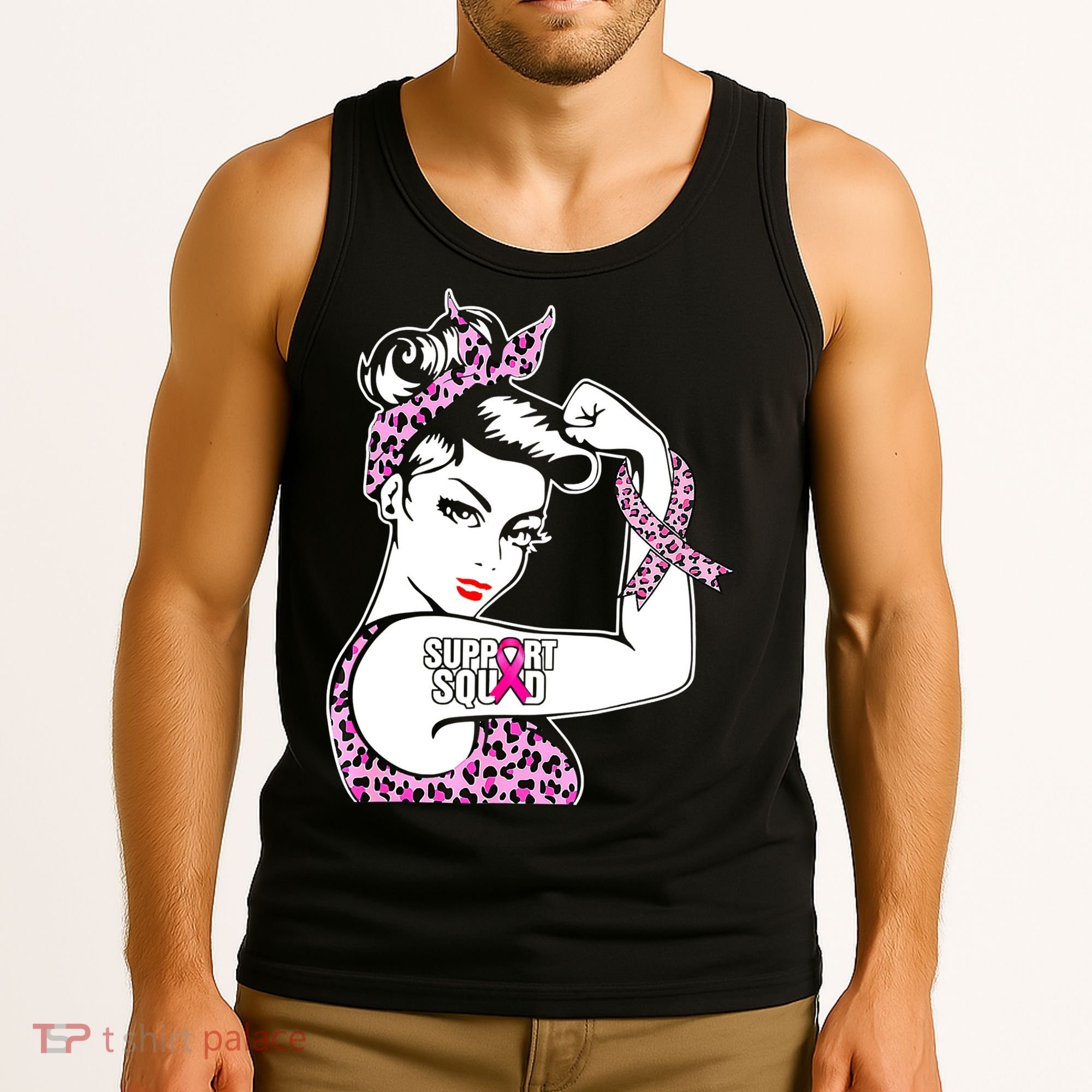 Support Squad Breast Cancer Warrior Pink Ribbon Leopard Tank Top