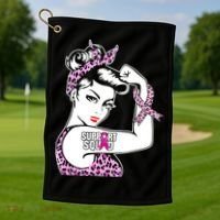 Support Squad Breast Cancer Warrior Pink Ribbon Leopard Golf Towel thumb 1