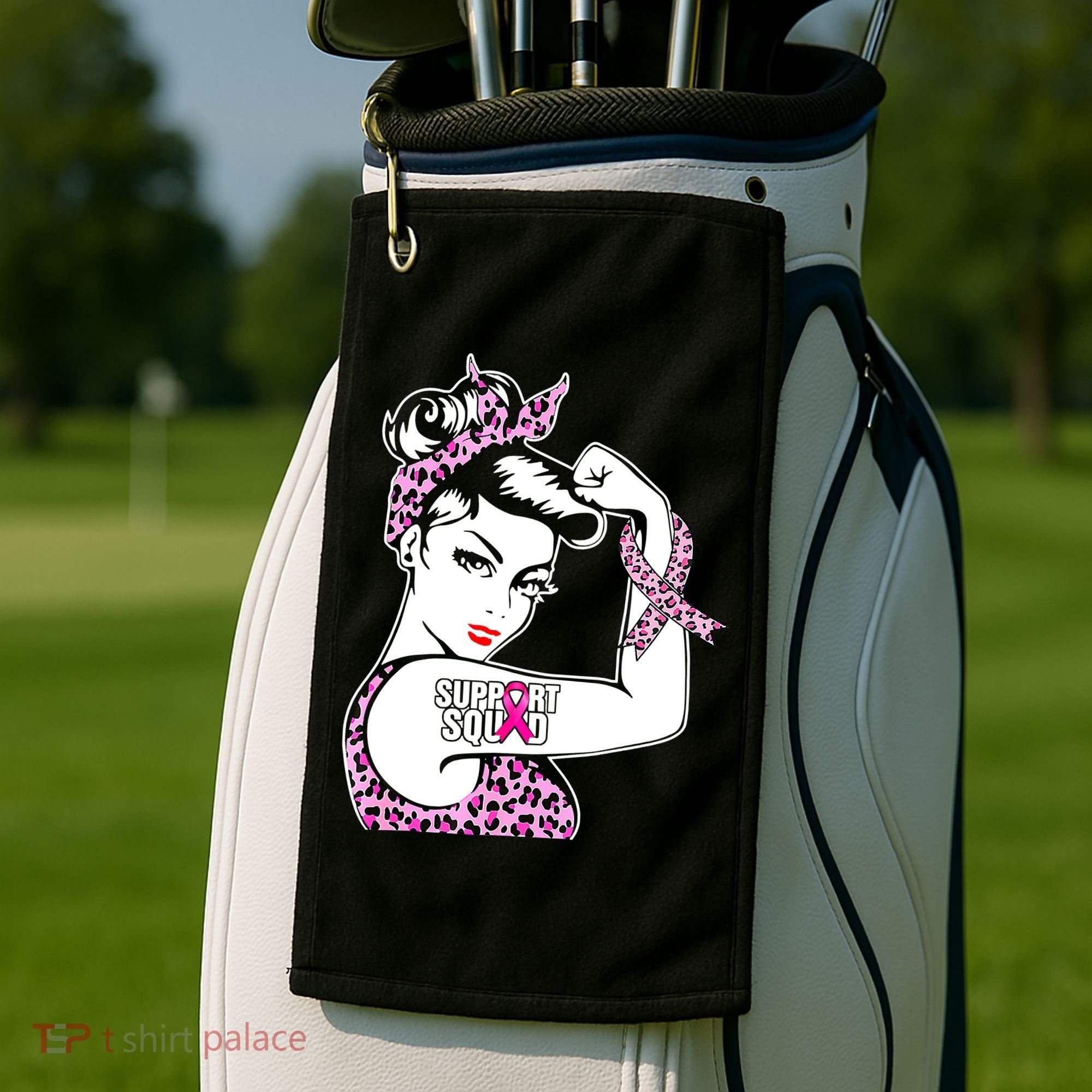Support Squad Breast Cancer Warrior Pink Ribbon Leopard Golf Towel