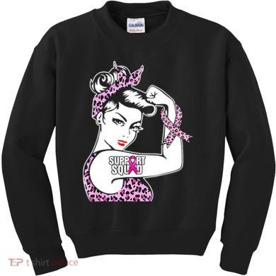 Support Squad Breast Cancer Warrior Pink Ribbon Leopard Kids Sweatshirt
