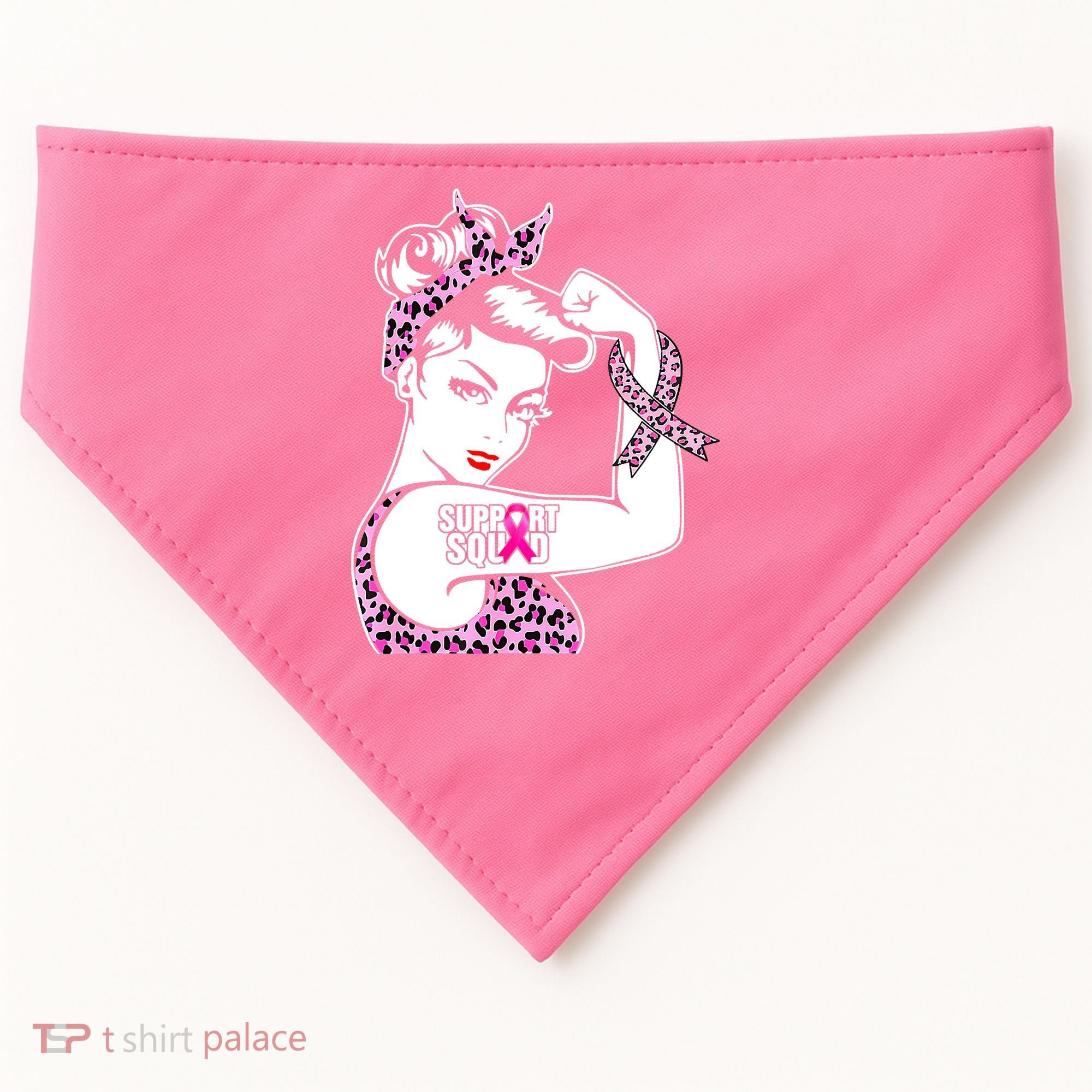Support Squad Breast Cancer Warrior Pink Ribbon Leopard USA-Made Doggie Bandana