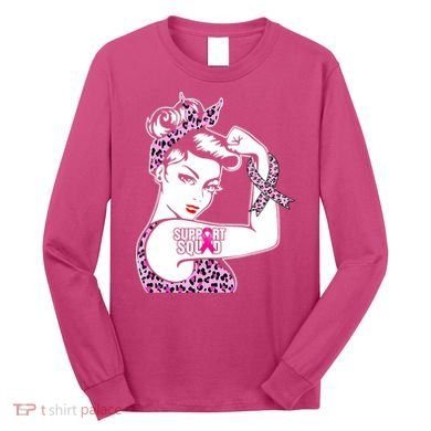 Support Squad Breast Cancer Warrior Pink Ribbon Leopard Long Sleeve Shirt