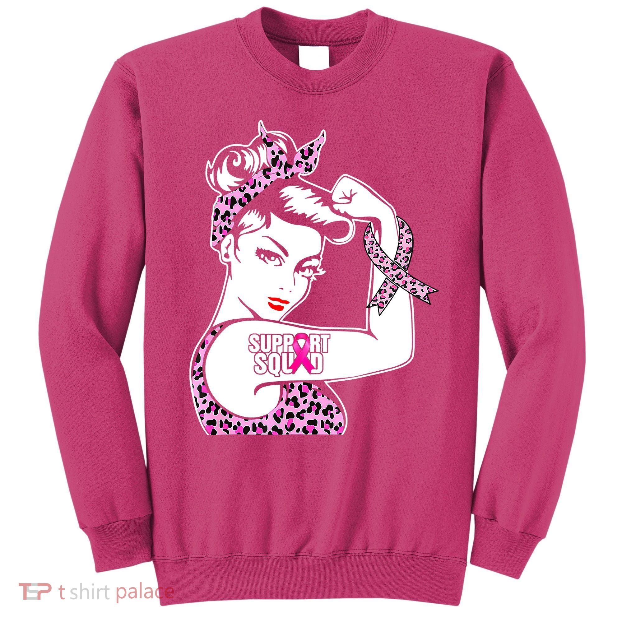 Support Squad Breast Cancer Warrior Pink Ribbon Leopard Sweatshirt