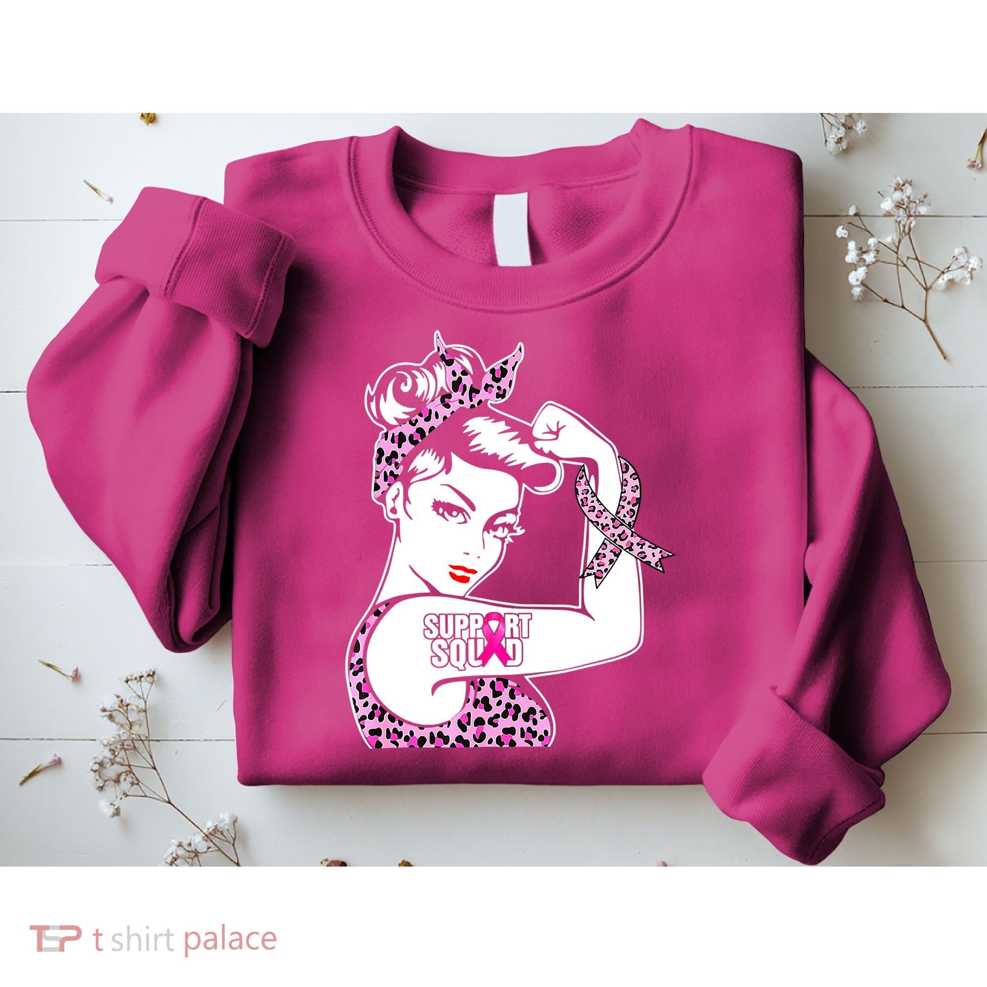 Support Squad Breast Cancer Warrior Pink Ribbon Leopard Sweatshirt