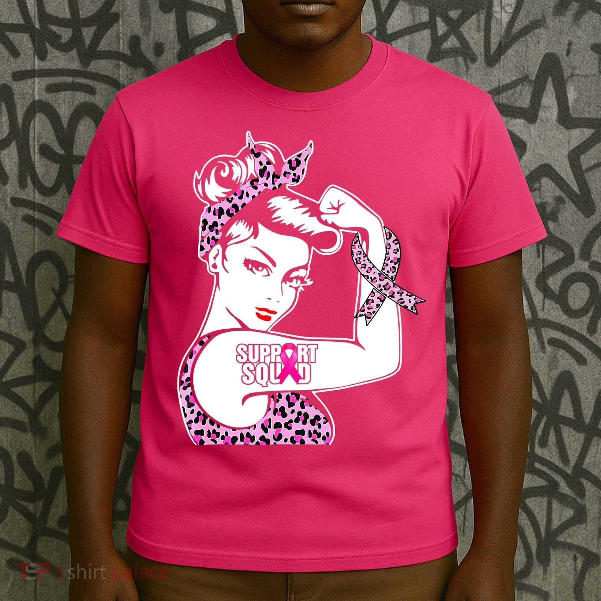 Support Squad Breast Cancer Warrior Pink Ribbon Leopard T-Shirt