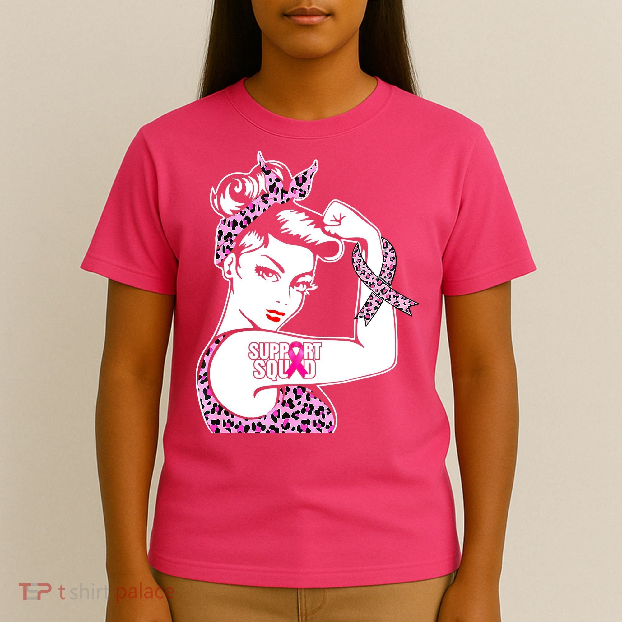 Support Squad Breast Cancer Warrior Pink Ribbon Leopard T-Shirt