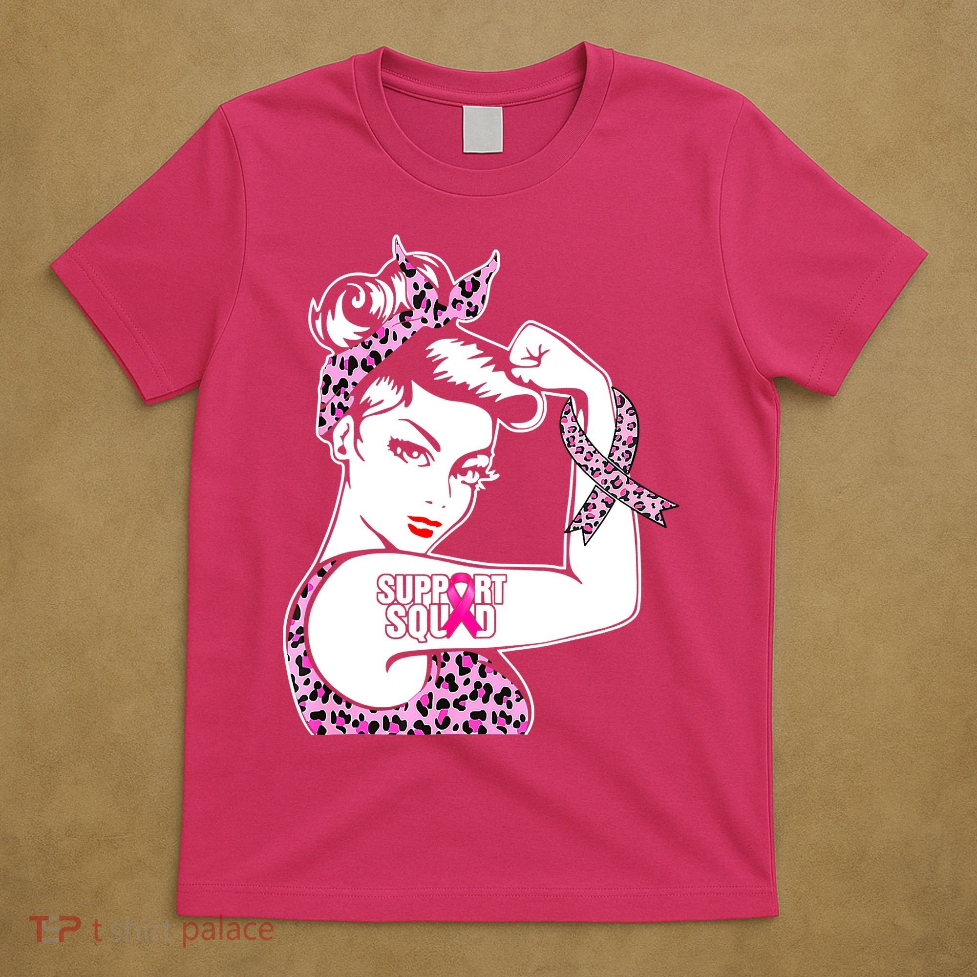 Support Squad Breast Cancer Warrior Pink Ribbon Leopard T-Shirt