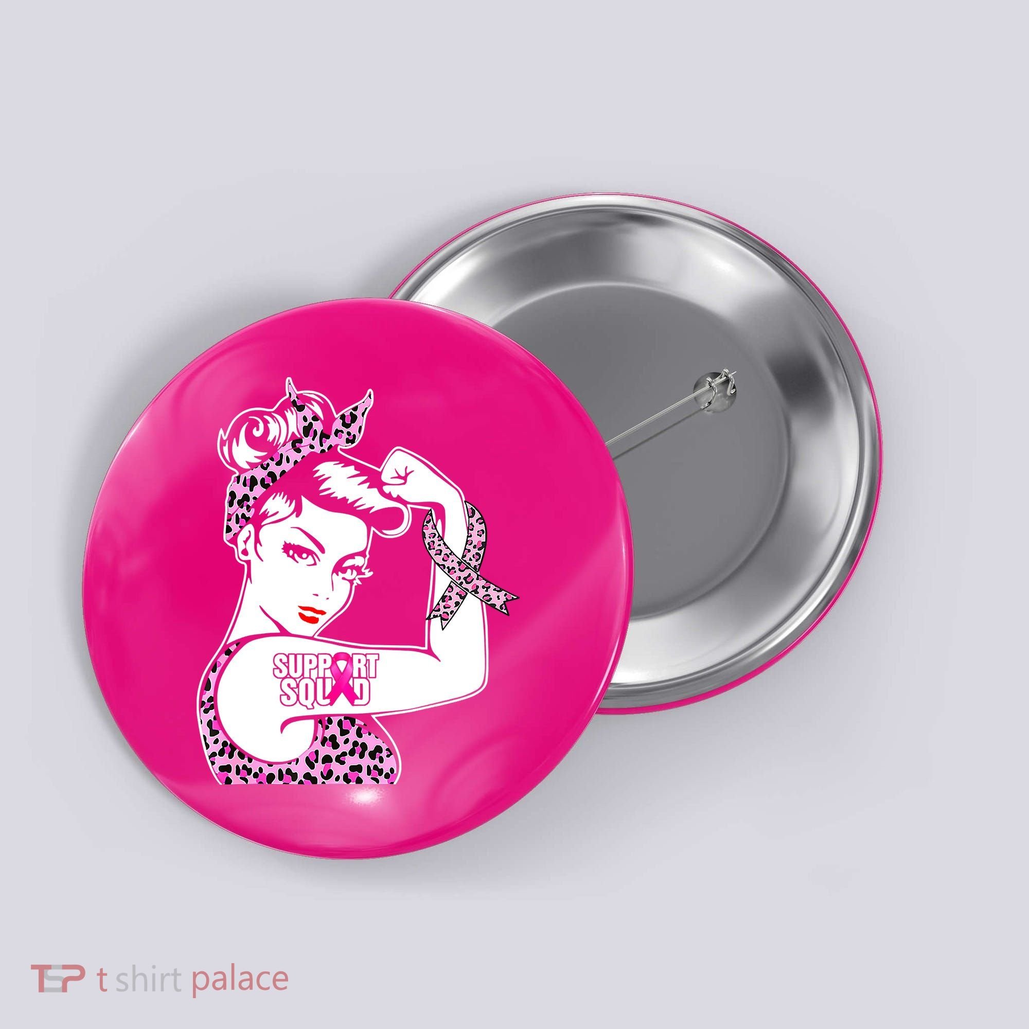 Support Squad Breast Cancer Warrior Pink Ribbon Leopard Button