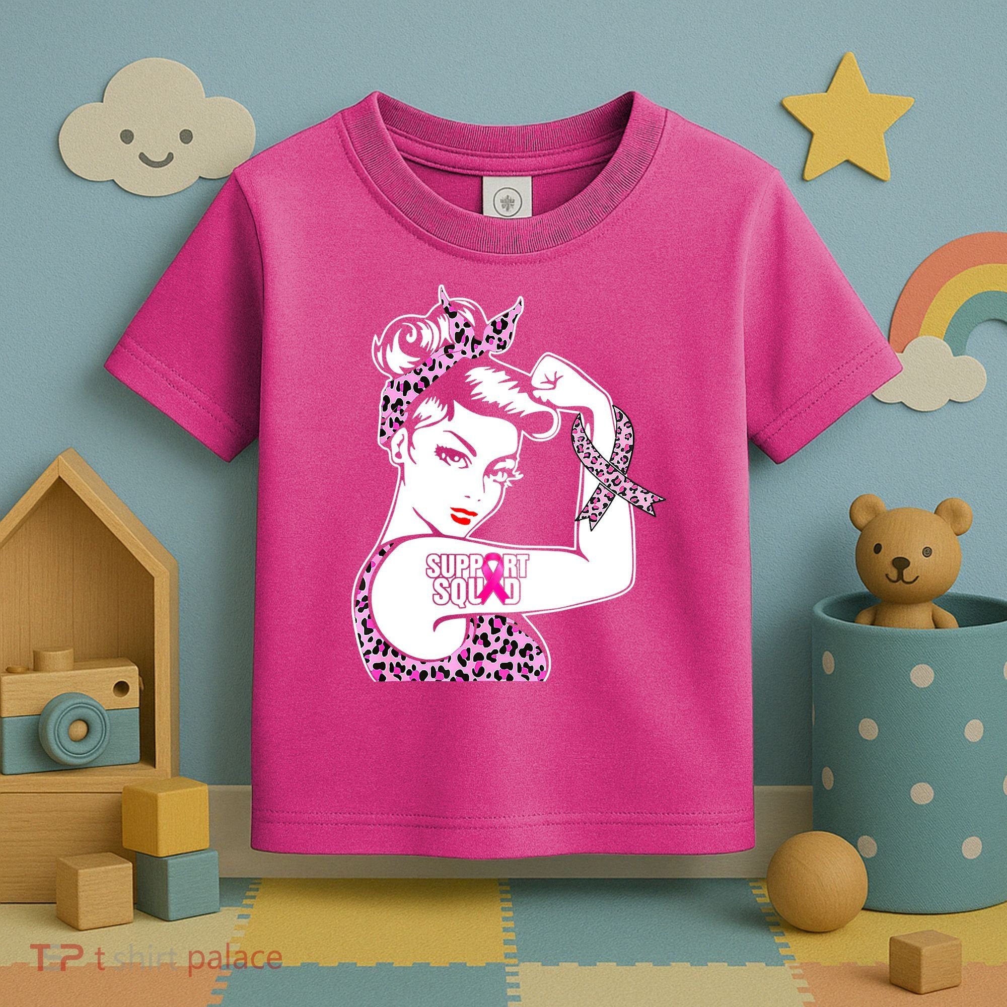 Support Squad Breast Cancer Warrior Pink Ribbon Leopard Toddler T-Shirt