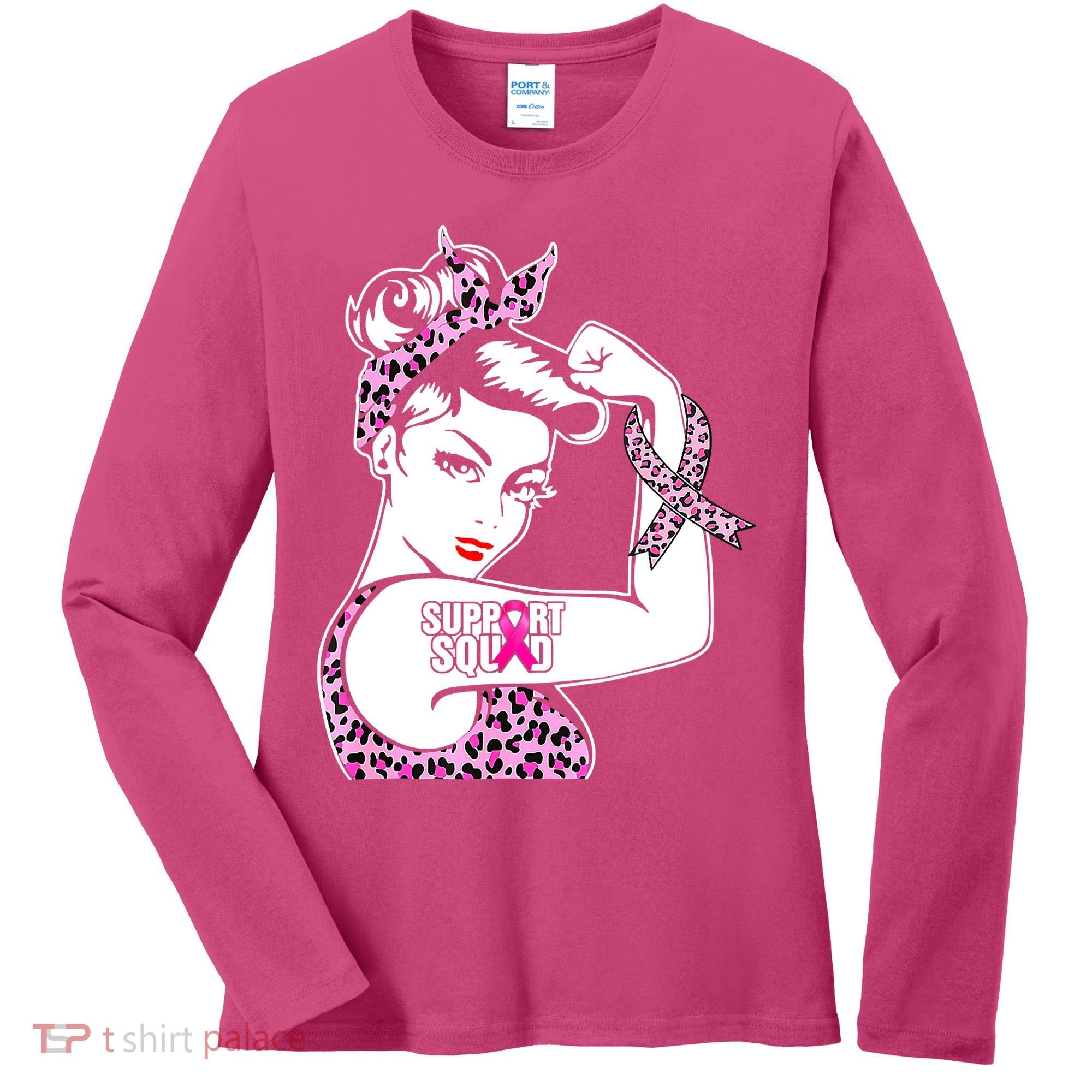 Support Squad Breast Cancer Warrior Pink Ribbon Leopard Women's Long Sleeve Shirt
