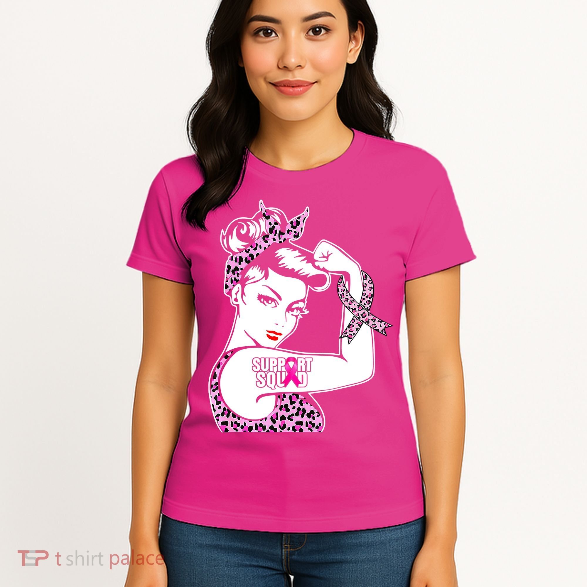 Support Squad Breast Cancer Warrior Pink Ribbon Leopard Women's T-Shirt