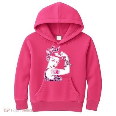 Support Squad Breast Cancer Warrior Pink Ribbon Leopard Kids Hoodie