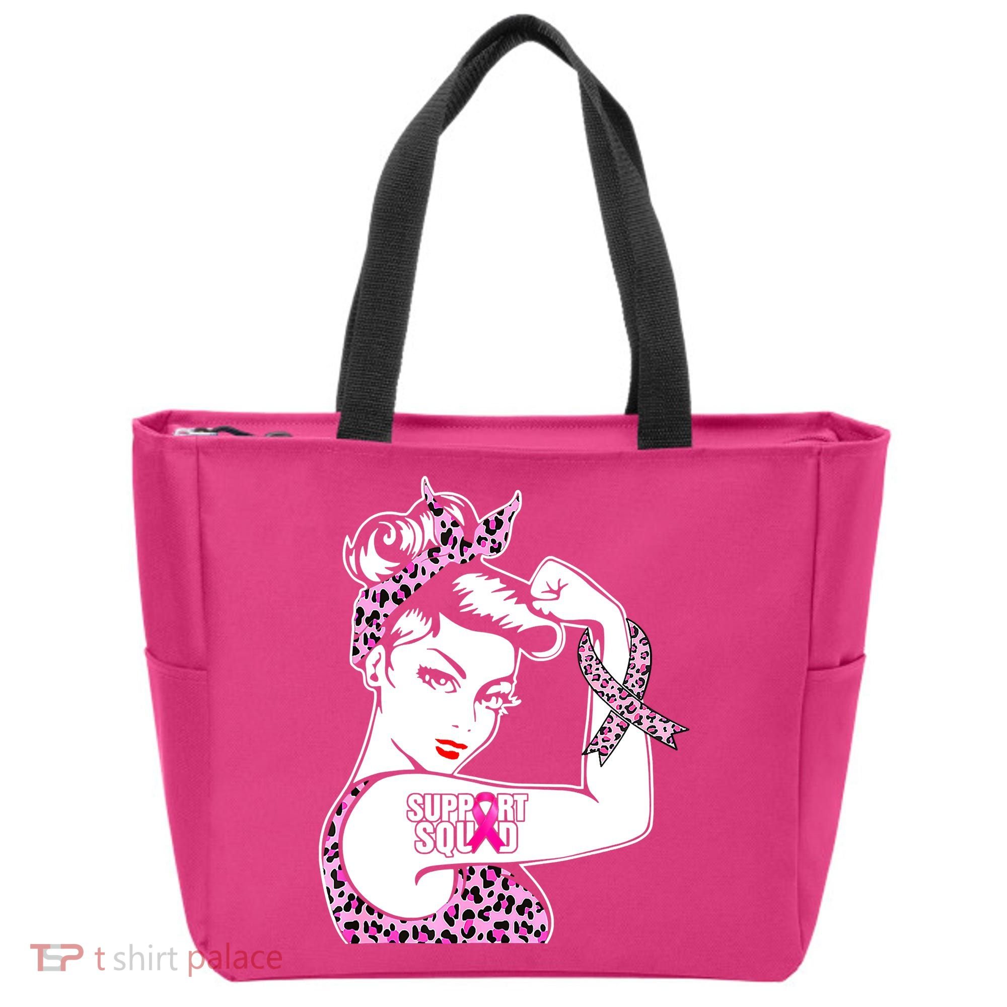 Support Squad Breast Cancer Warrior Pink Ribbon Leopard Tote Bag