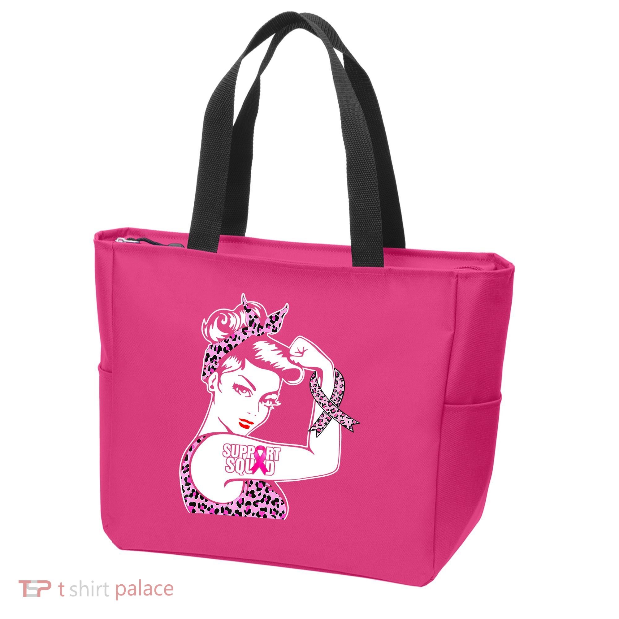 Support Squad Breast Cancer Warrior Pink Ribbon Leopard Tote Bag