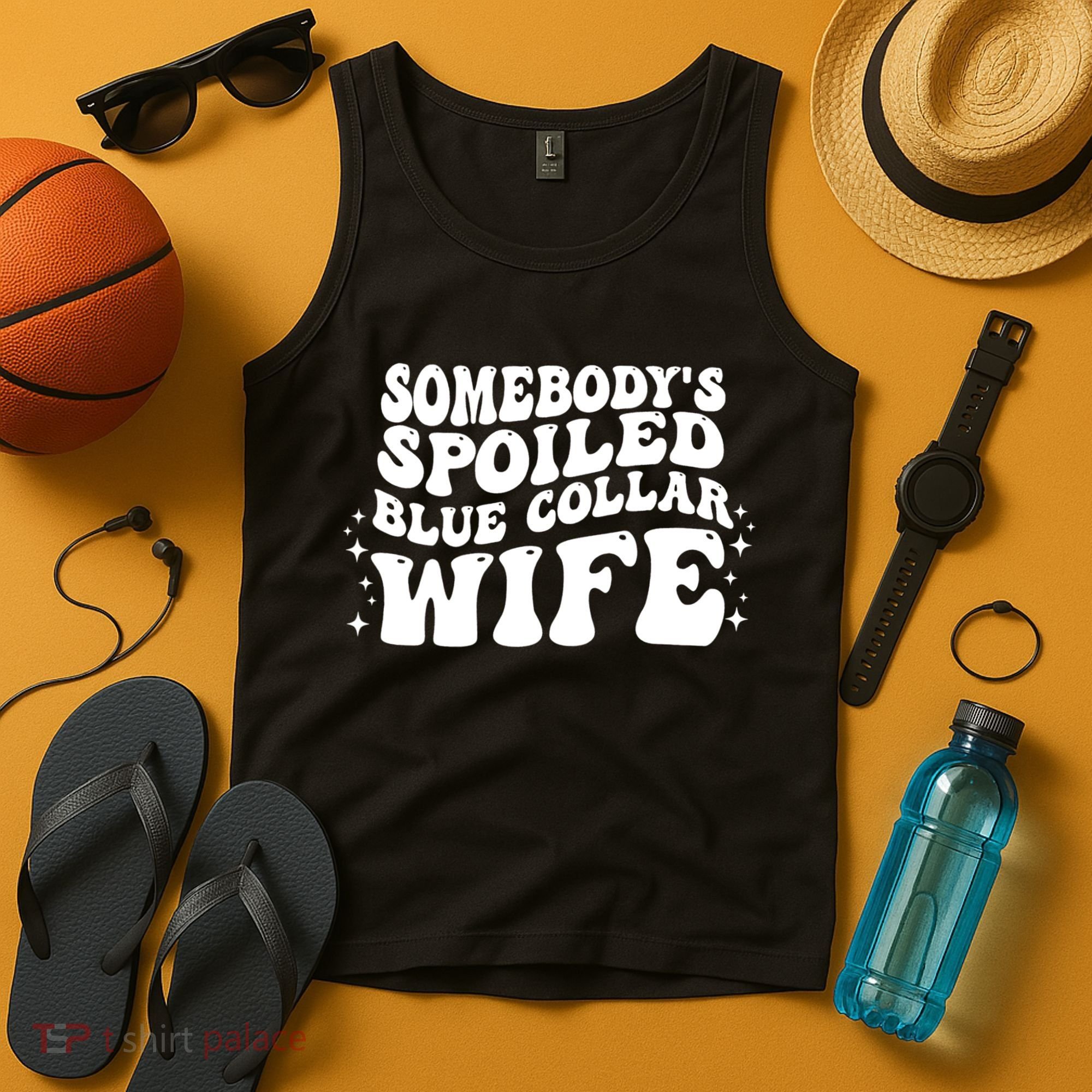 Somebodys Spoiled Blue Collar Wife Groovy Sarcasm Quotes Tank Top