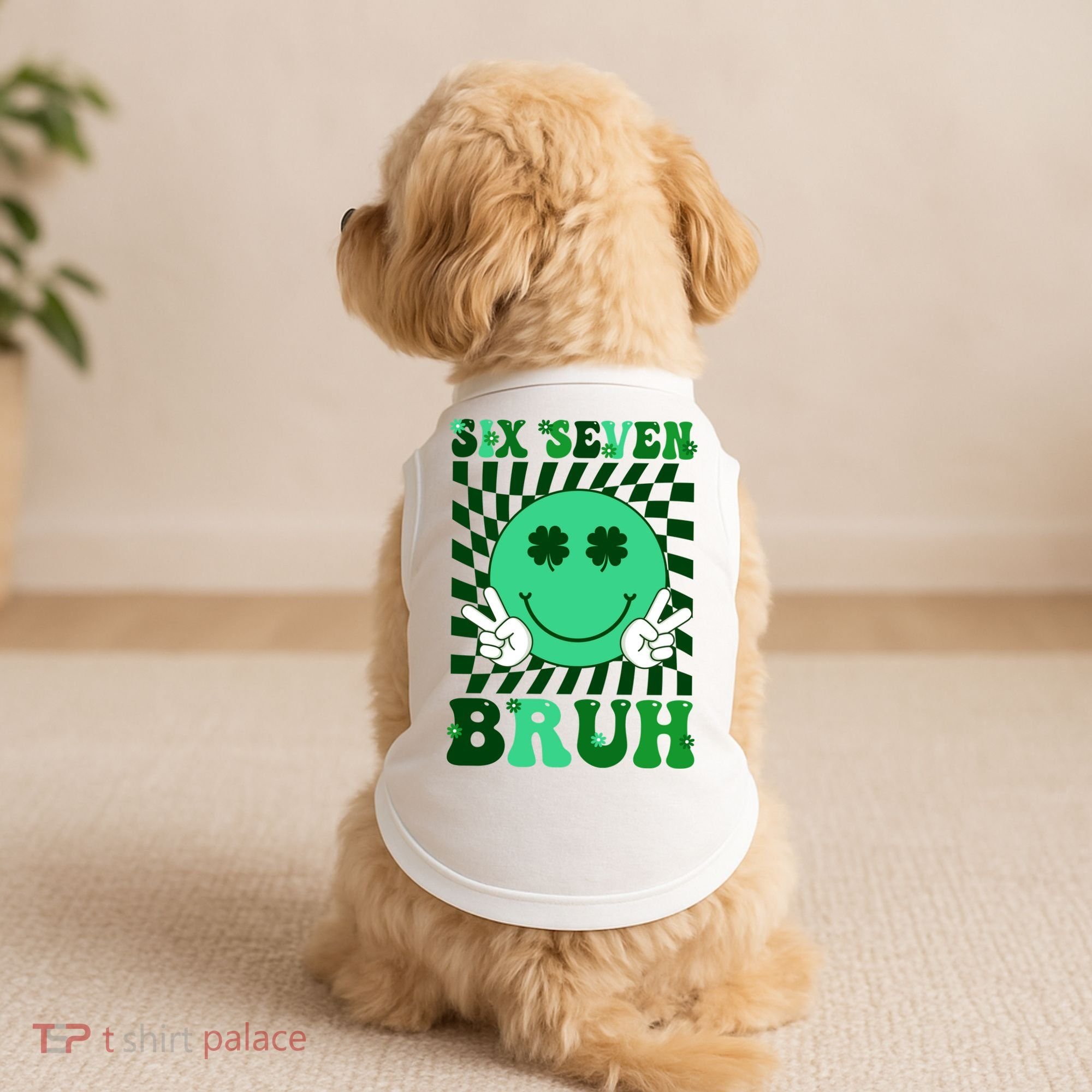 Six Seven Bruh Shamrock 67 Meme St Patrick's Day Doggie Tank