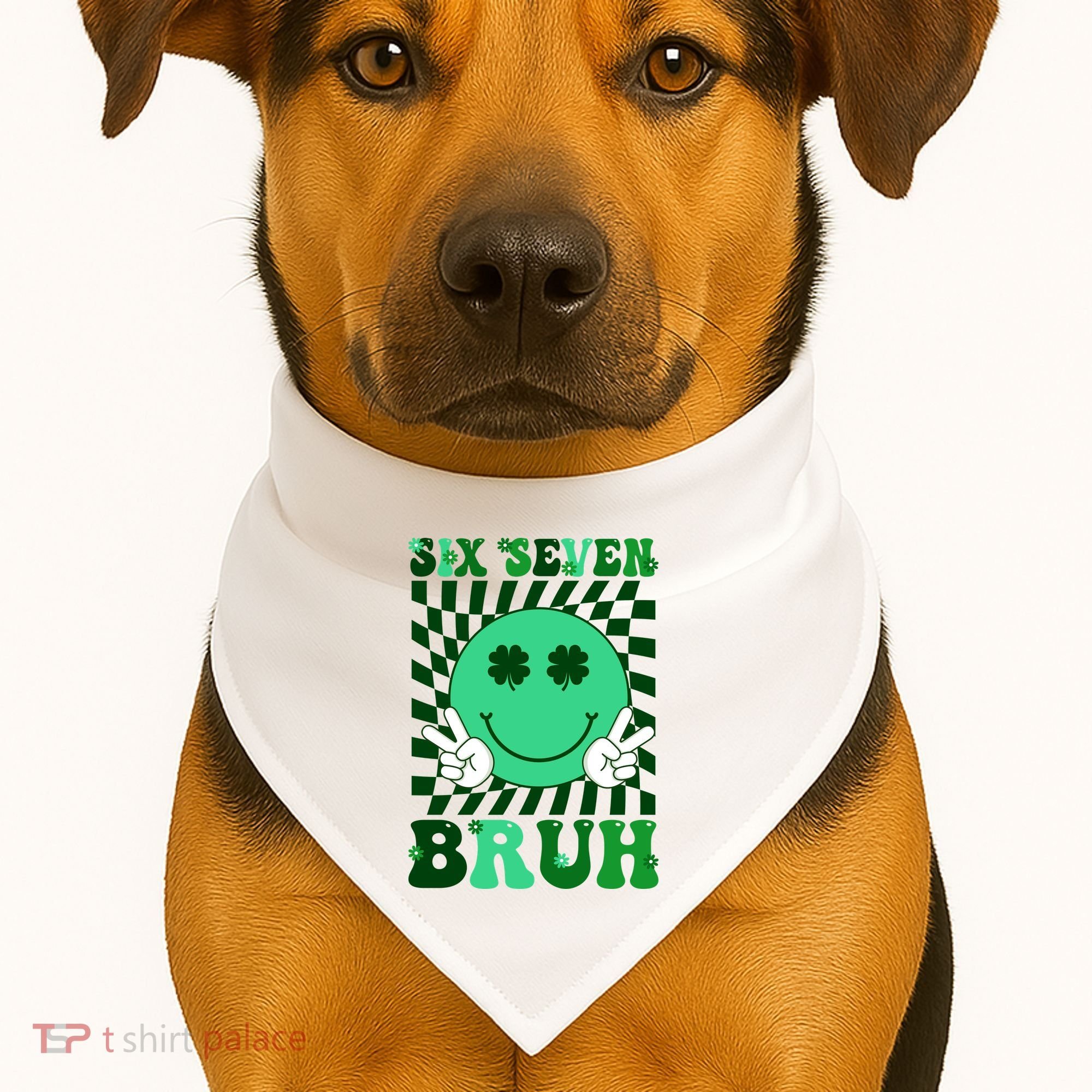 Six Seven Bruh Shamrock 67 Meme St Patrick's Day USA-Made Doggie Bandana