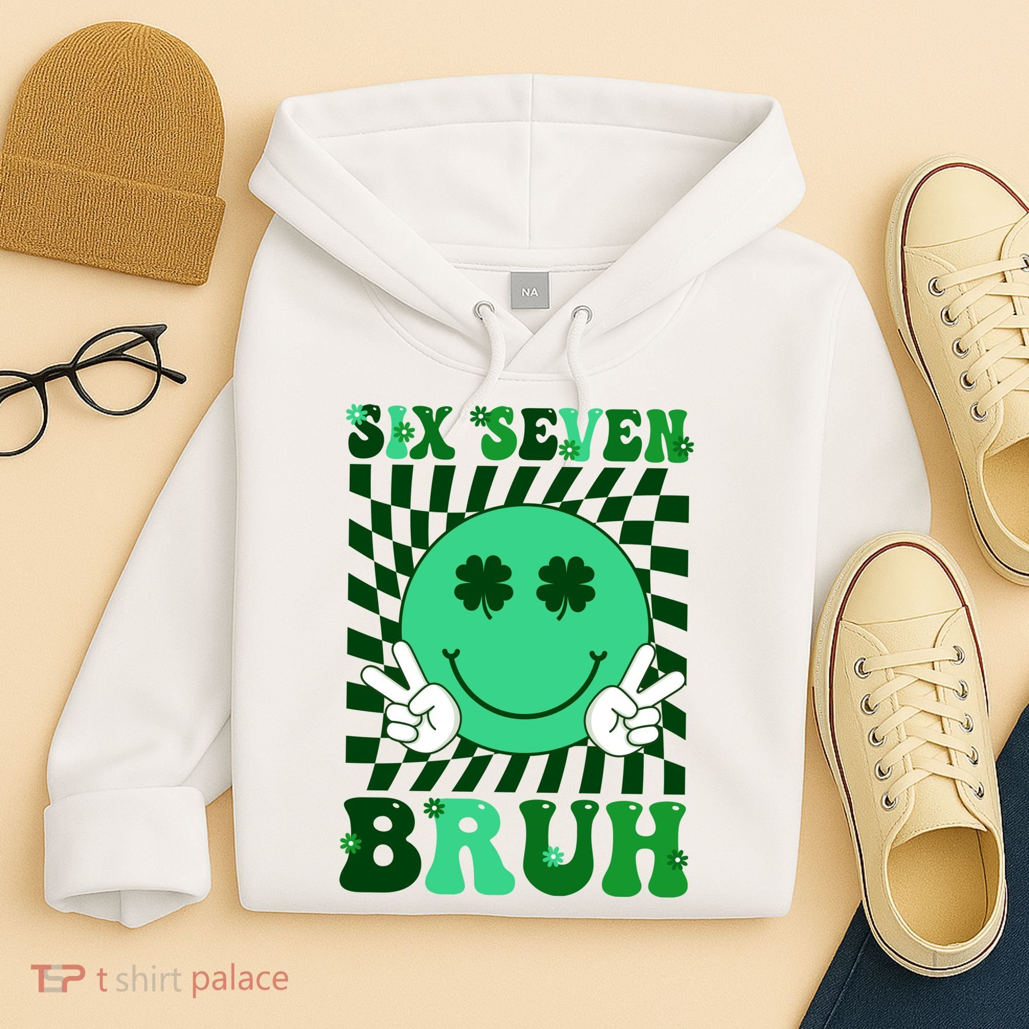 Six Seven Bruh Shamrock 67 Meme St Patrick's Day Hoodie
