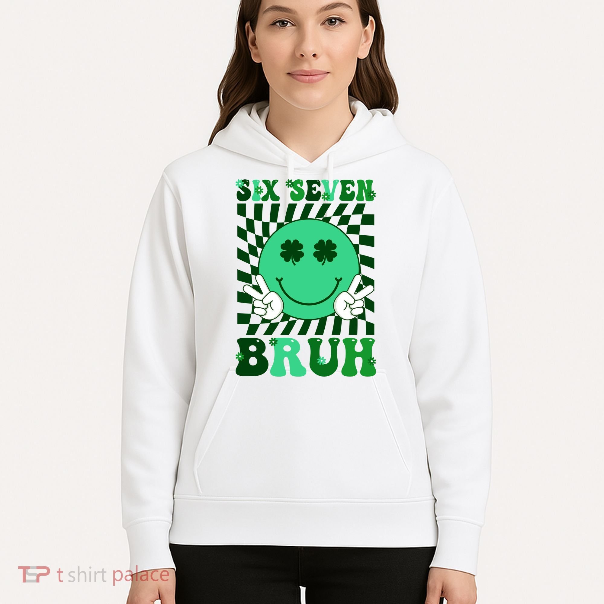Six Seven Bruh Shamrock 67 Meme St Patrick's Day Hoodie