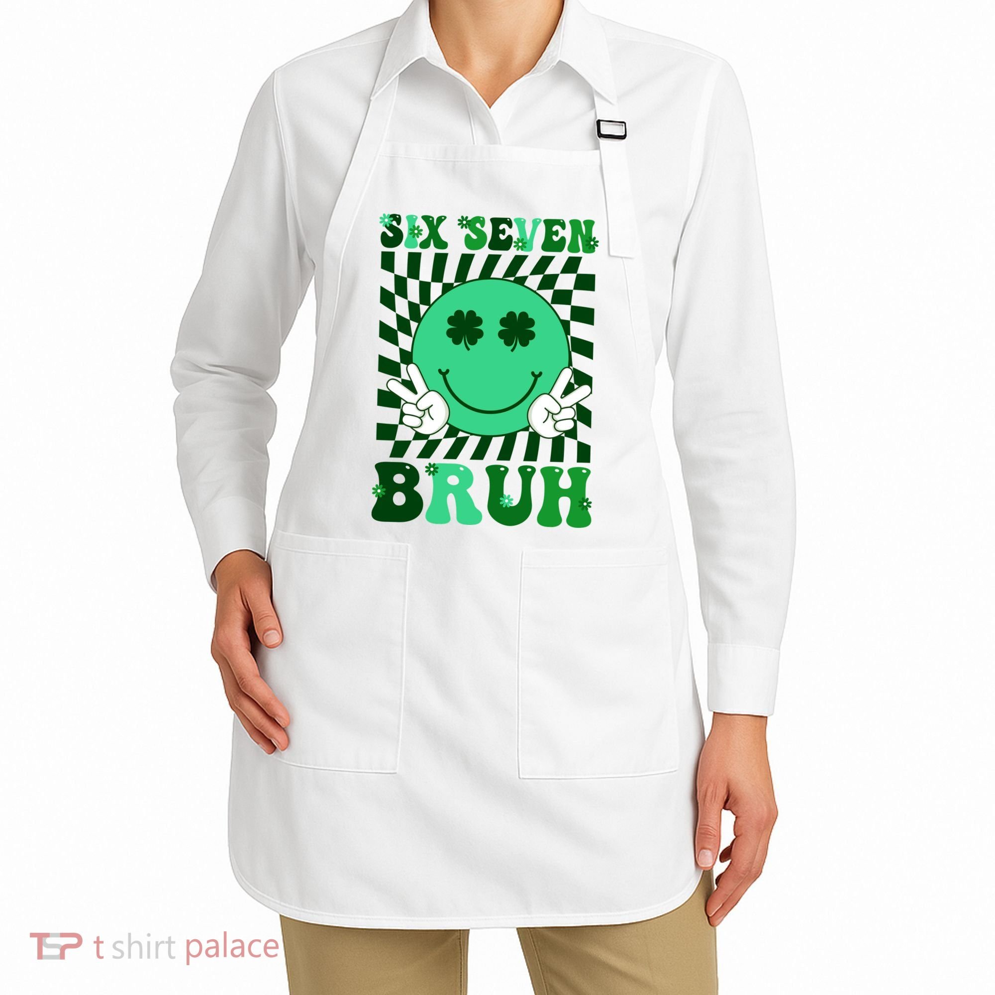 Six Seven Bruh Shamrock 67 Meme St Patrick's Day Apron