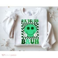 Six Seven Bruh Shamrock 67 Meme St Patrick's Day Sweatshirt thumb 2
